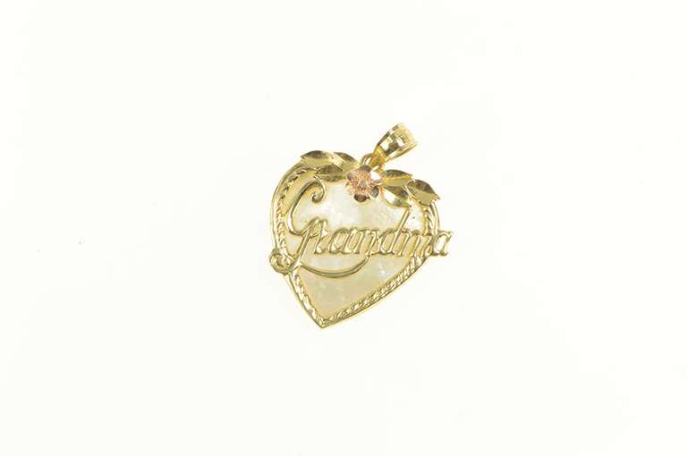 14K Yellow Gold Mother of Pearl Grandma Heart Black Hills Rose Pendant