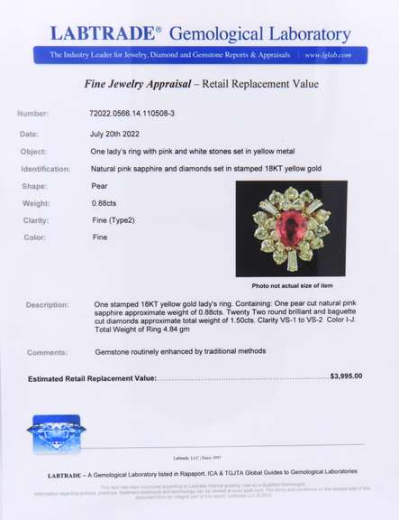 Unforgettable 18kt Pink Sapphire and Diamond Ring with LGL Cert