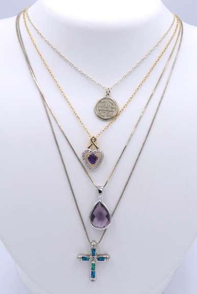 Group Lot of 4 Vintage 925 Sterling Silver necklaces