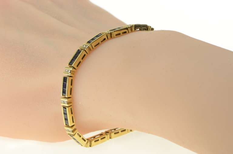 14K Yellow Gold 5.50 Ctw Princess Sapphire Diamond Tennis Bracelet