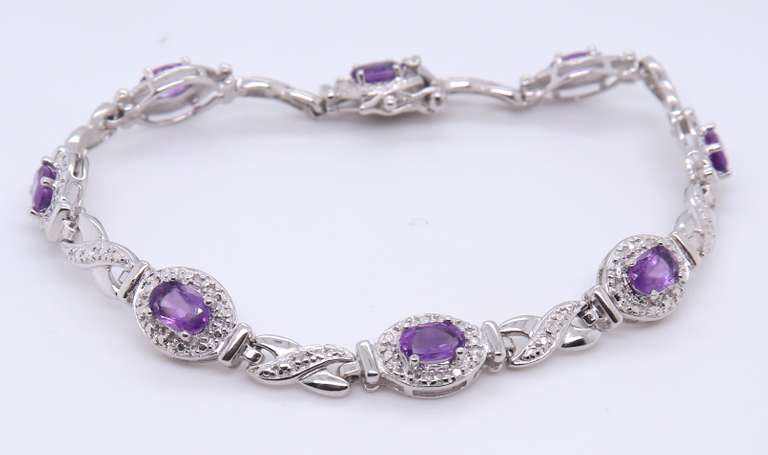 925 Sterling Silver Purple and White Cubic Zirconia Bracelet