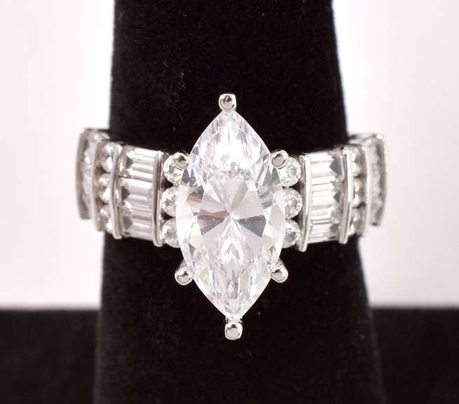 Shining Large CZ Ring in 14K White Gold
