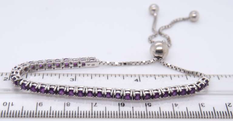 Vintage Sterling Silver Gemstone Box Chain adjustable Bracelet