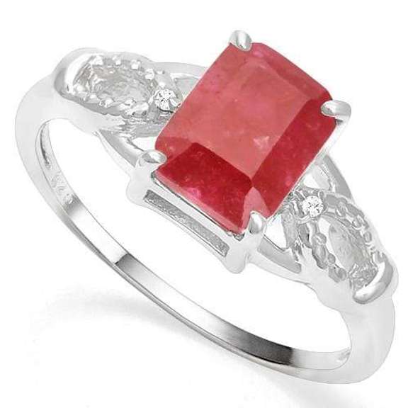 2.15 CT ENHANCED GENUINE RUBY & DIAMOND 925 STERLING SILVER COCKTAIL RING
