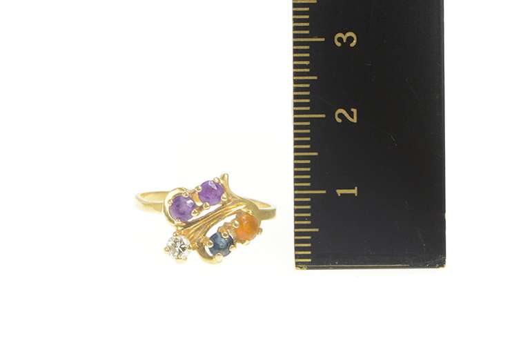 14K Yellow Gold Retro Amethyst Citrine CZ Sapphire Swirl Ring