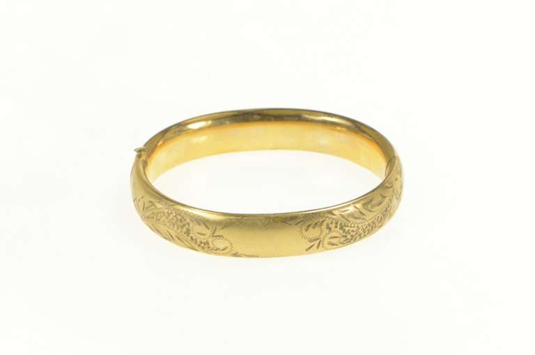 Gold Filled Scroll Engraved Retro Statement Bangle Bracelet