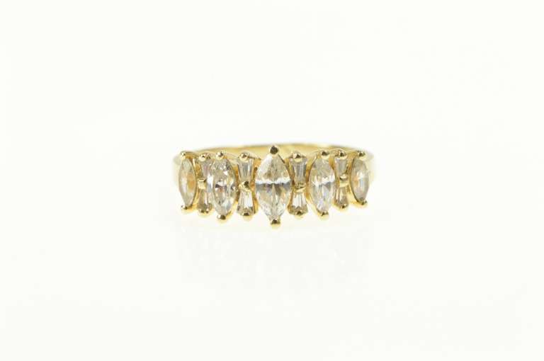 14K Yellow Gold Marquise Baguette CZ Graduated Statement Ring