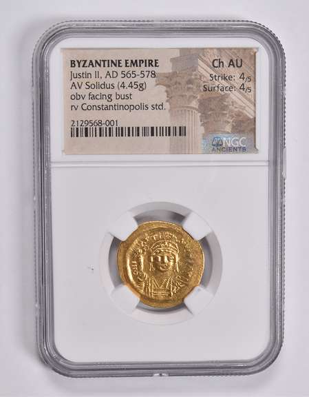 CH AU AD 565-578 Byzantine Empire AU Solidus (4.45g) NGC Ancients