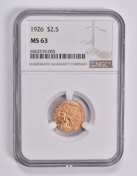 MS63 1926 $2.50 Indian Head Gold Quarter Eagle NGC