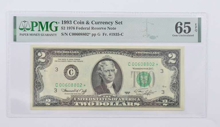 1976 $2 Fr Note FR# 1935-C* 1993 Coin Currency Set PMG 65 EPQ GEM UNC