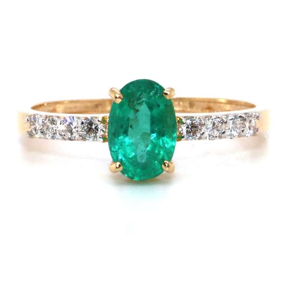 14kt Yellow Gold, Emerald, & Diamond Cocktail Ring