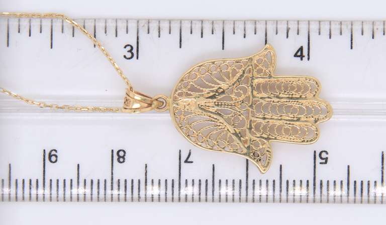 Incredible Yellow Gold Hamsa Pendant on Chain Necklace