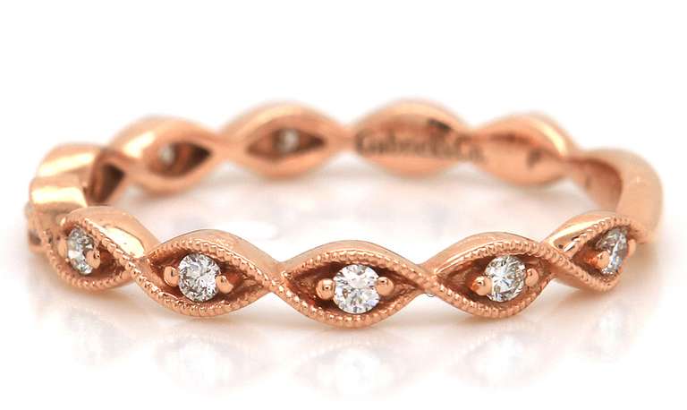New Gabriel and Co Rose Gold Diamond Twisted Milgrain Band