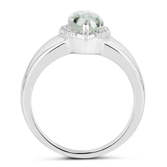 Plated Rhodium 1.55ct Green Amethyst and White Topaz Ring