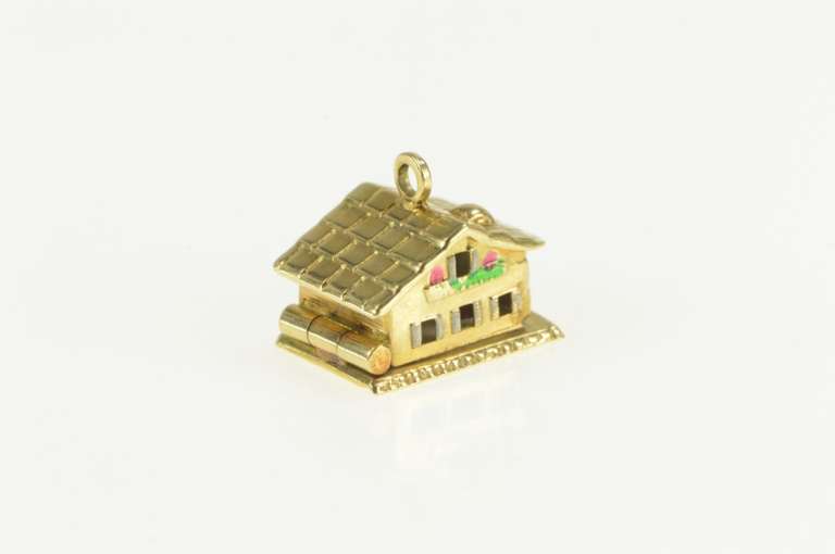 14K Yellow Gold Articulated Enamel House Home Sweet Home Charm/Pendant