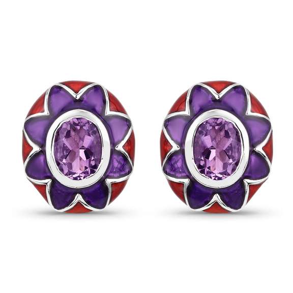 Plated Rhodium 2.30ctw Amethyst and Diamond Earrings
