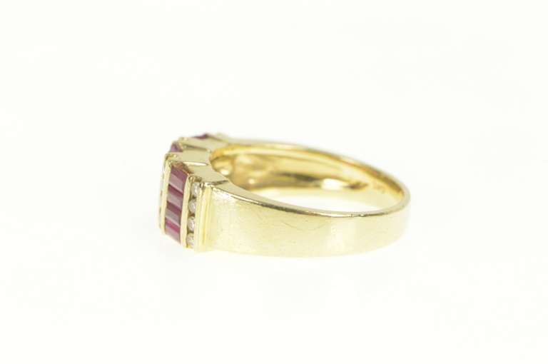 14K Yellow Gold 1.76 Ctw Baguette Ruby Diamond Statement Band Ring