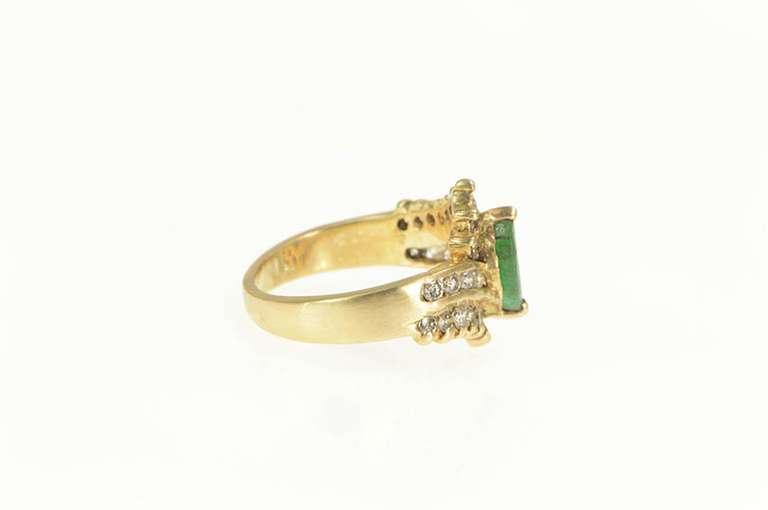 14K Yellow Gold Marquise Natural Emerald Diamond Bypass Ring
