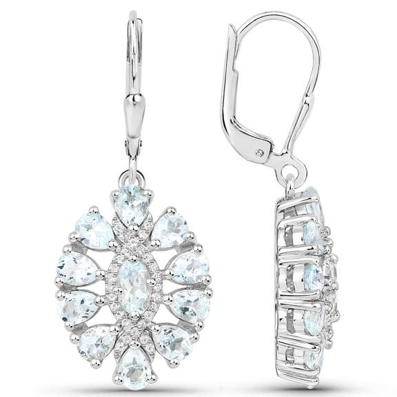 Plated Rhodium 2.80ctw Aquamarine and White Topaz Earrings