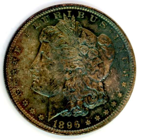 Rainbow Toned 1896 Morgan Silver Dollar