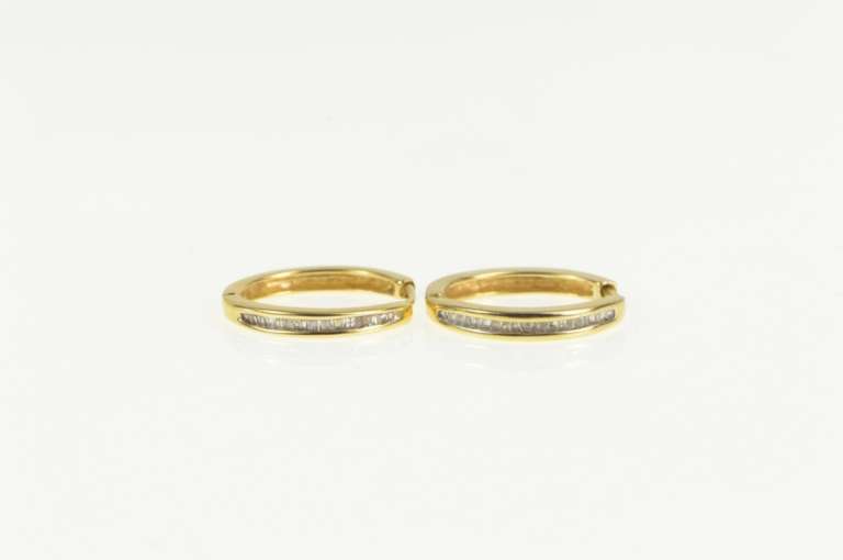 14K Yellow Gold Baguette Diamond Classic Statement Hoop Earrings