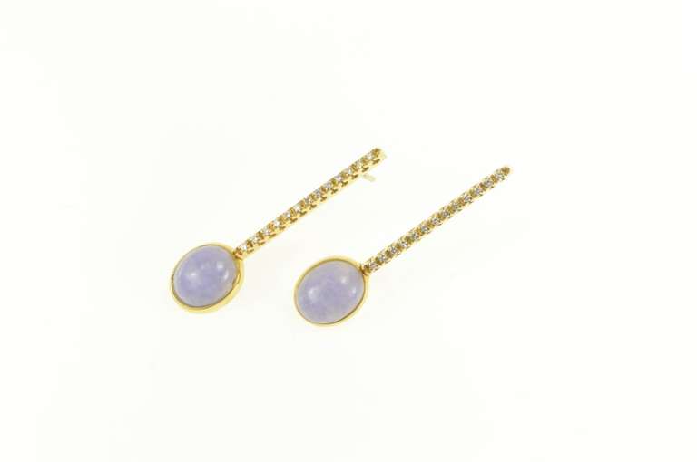 18K Yellow Gold Lilac Jade Diamond Bar Drop Dangle Statement Earrings