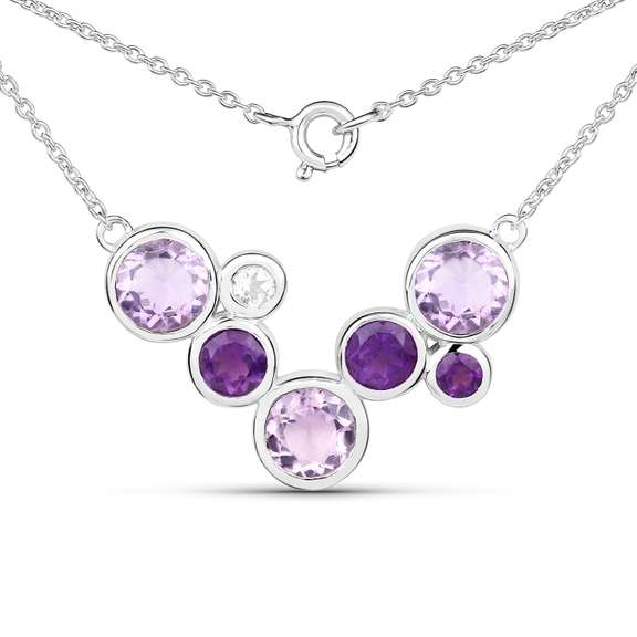 Rhodium Plated 7.31ctw Amethyst and White Topaz Necklace