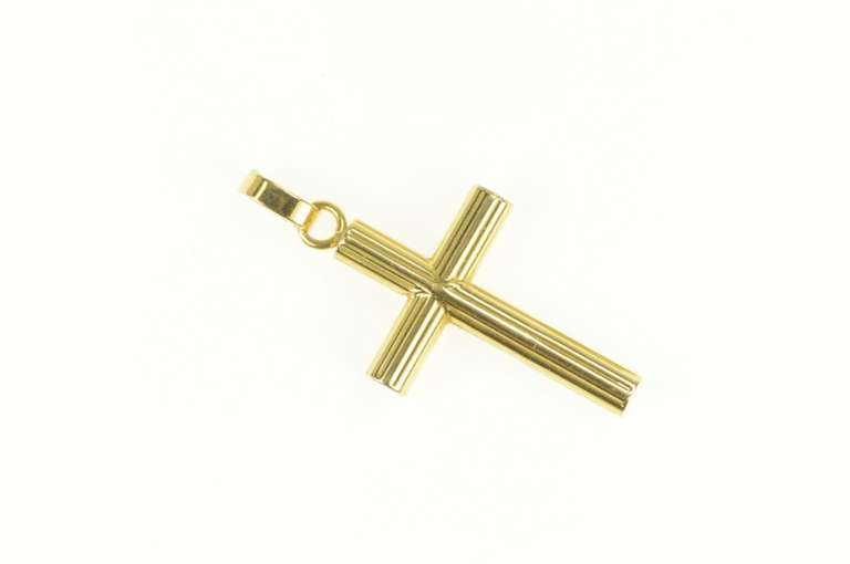 18K Yellow Gold Retro Ornate Cross Christian Faith Symbol Pendant