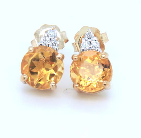 Charming Yellow Gold Citrine and Diamond Earrings