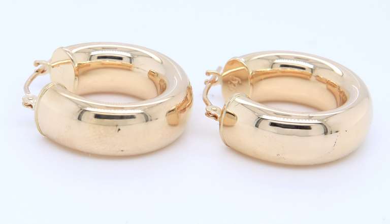 Lovely Yellow Gold Puffed Small Hoop Earrings