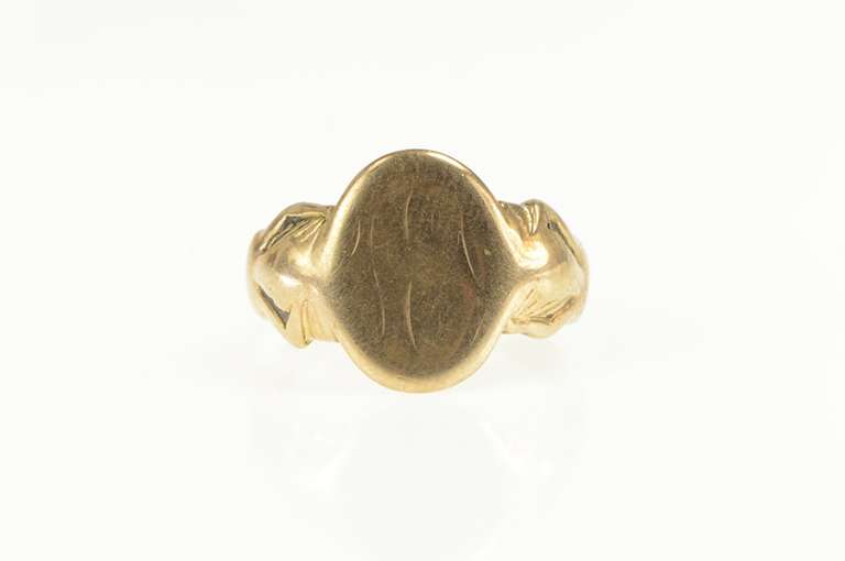 14K Yellow Gold Art Nouveau Lady Oval Monogram Engravable Ring