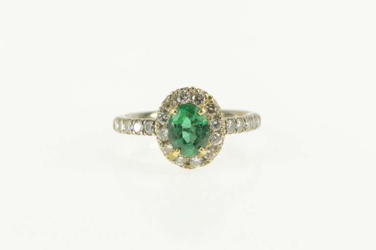 14K White Gold 1.43 Ctw Emerald Diamond Halo Engagement Ring
