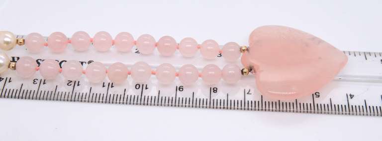 Favorite Rose Quartz Heart Shaped Pendant on Rose Quartz Beaded Necklace