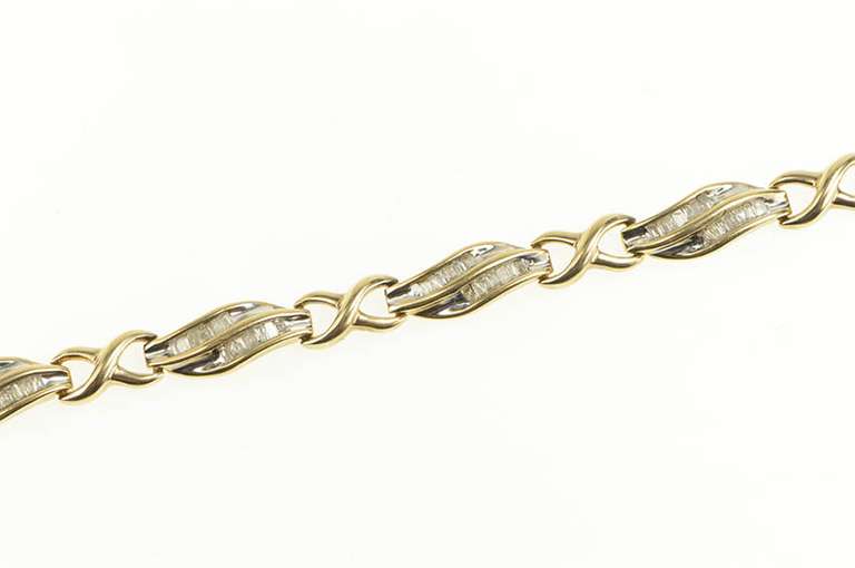 10K Yellow Gold 1.25 Ctw Baguette Diamond Wavy Tennis Bracelet