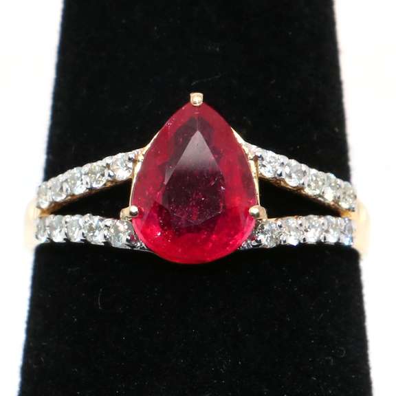 14kt Yellow Gold, Ruby, & Diamond Cocktail Ring