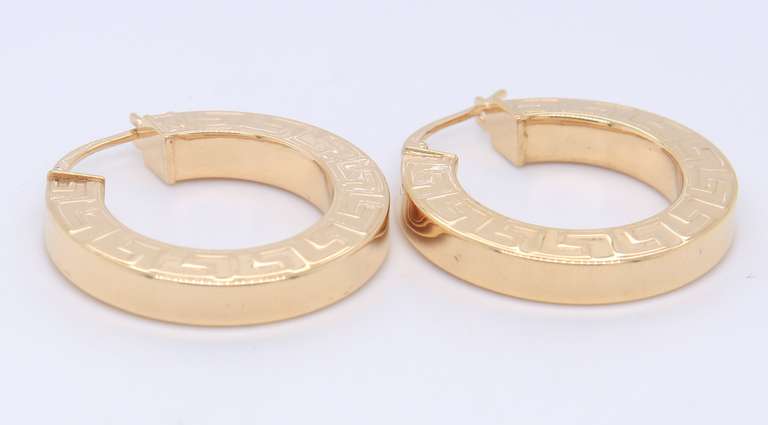 Nice Yellow Gold Greek Key Hoop Earrings