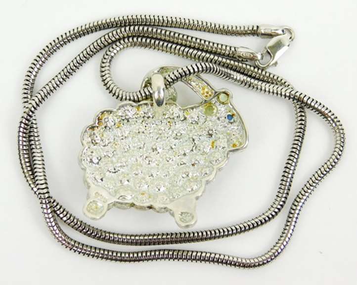 Sterling Pearls & Gemstones Figural Ram Necklace