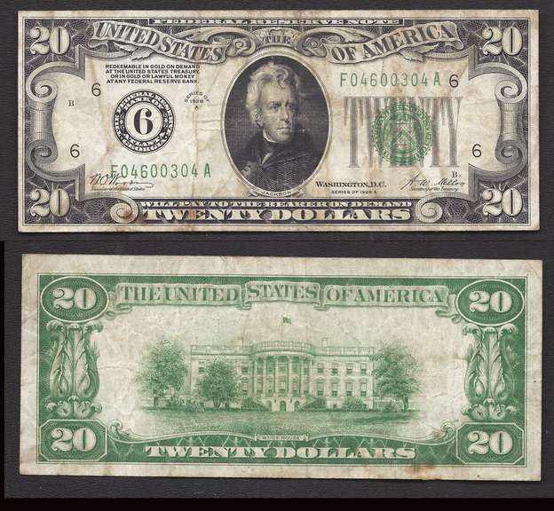 First of the Small SIze FRN's $20 1928_ Numeral Seal. Fine +