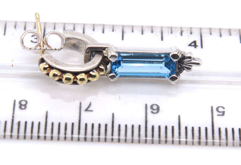 Sterling Silver Lagos Caviar Blue Topaz Drop Earrings