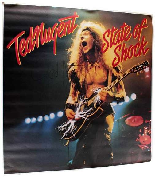 Ted Nugent Autographed 1979 Huge Original 42x43 State Of Shock Lp Poster