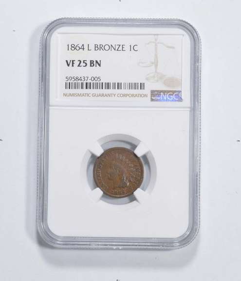 VF25 BN 1864 Indian Head Cent - L Bronze - Graded NGC