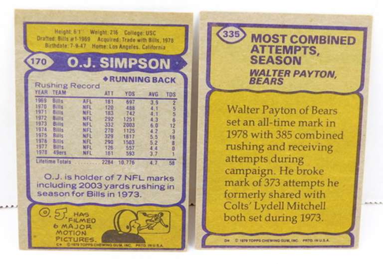 2 - Topps 1979 Payton & Simpson Football Cards