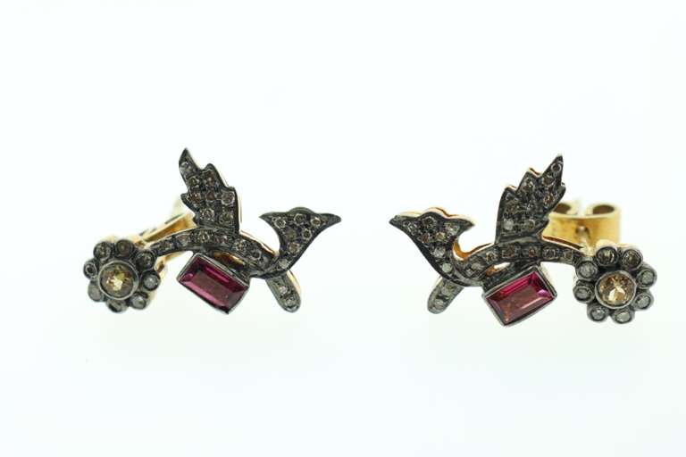 Charming Dark Silver Flower with Yellow Tourmaline Stigma, Tanzanite, and Diamond Accents