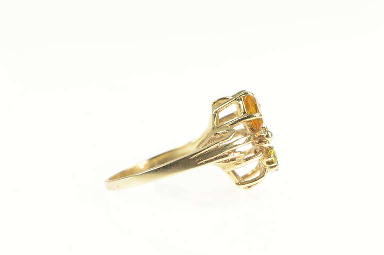 10K Yellow Gold Retro Citrine Lime Quartz Fanned Statement Ring