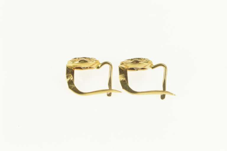 18K Yellow Gold Art Deco Ornate CZ Geometric Dangle Lever Earrings