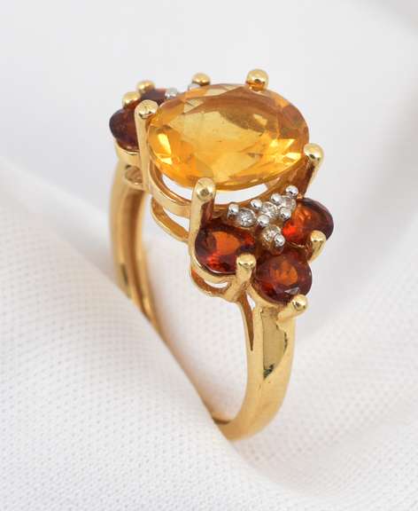 Colorful Citrine & Garnet Ring