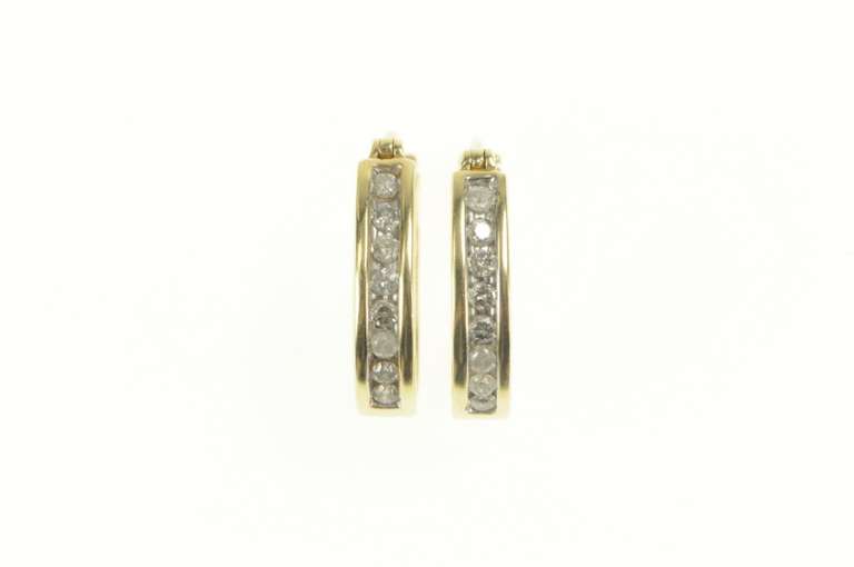 10K Yellow Gold Oval Diamond Inset Classic Statement Hoop Earrings