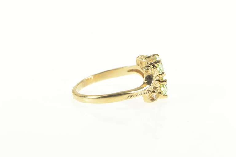 10K Yellow Gold Retro Ornate Oval Syn. Peridot CZ Accent Ring