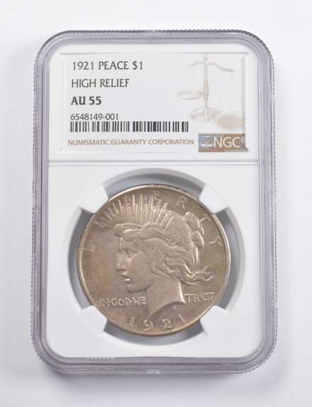 AU55 1921 Peace Silver Dollar High Relief NGC