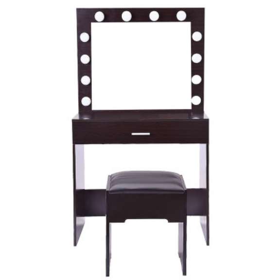 Vanity Set With Lighted Mirror Cushioned Stool